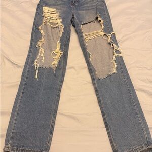 Fashion Nova Ripped Blue Straight Leg Jeans